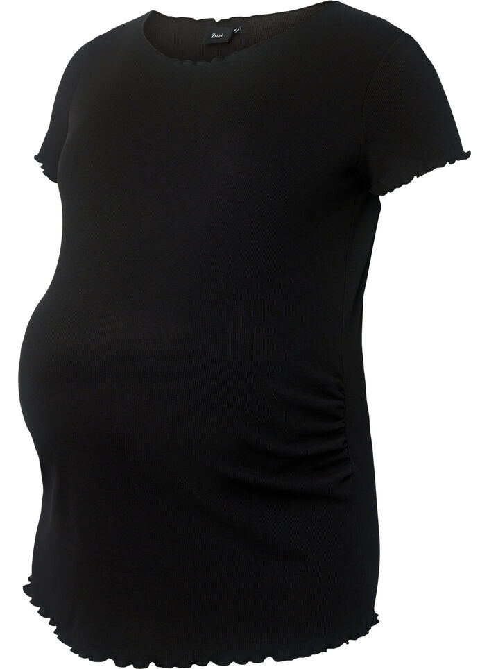 Zwangerschap t-shirt in rib, Black, Packshot image number 0