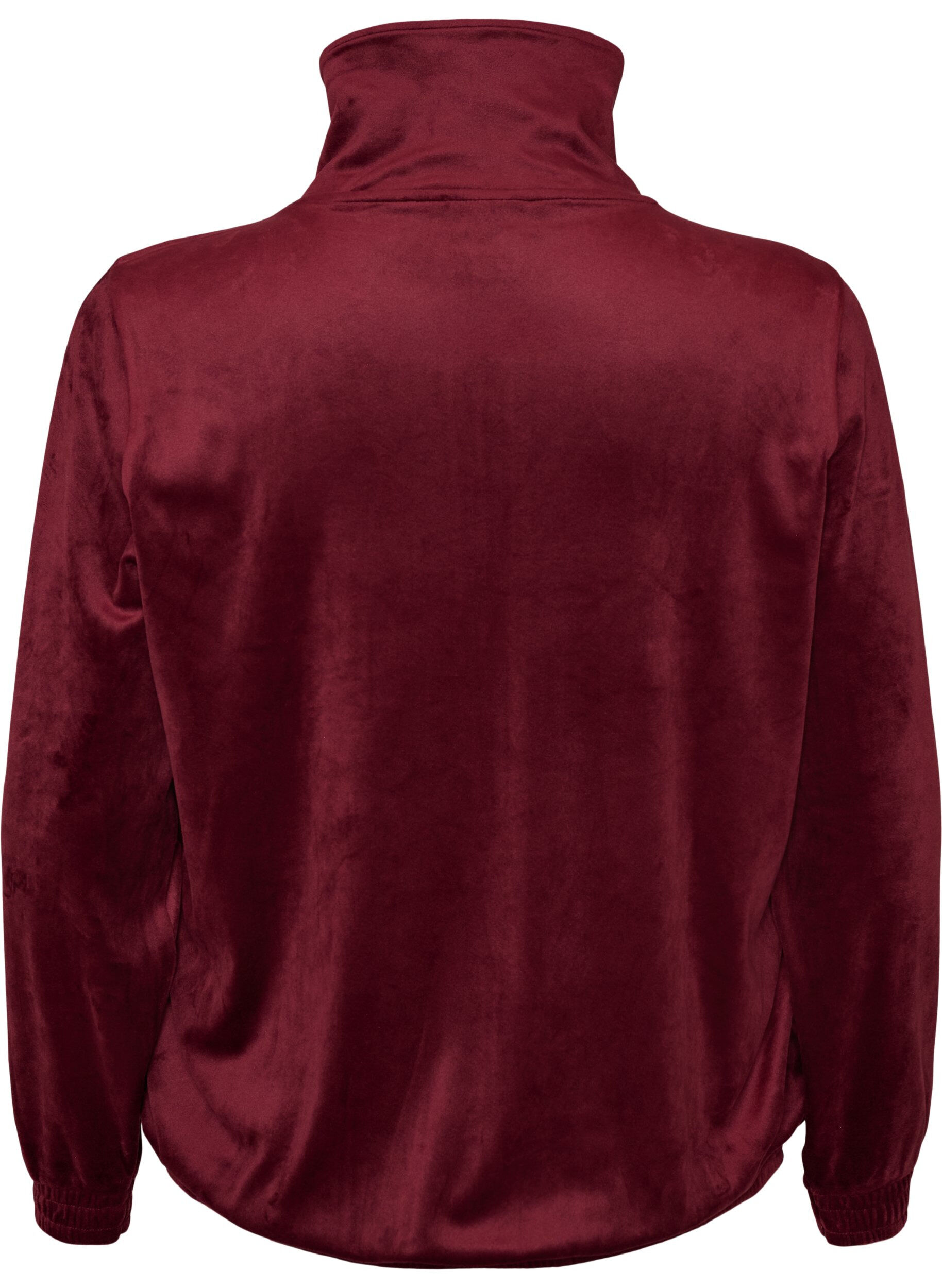 ZizziZachte velours cardigan met rits en hoge kraag, Rood, Packshot image number 1