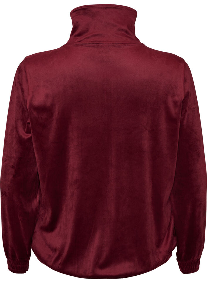 Zachte velours cardigan met rits en hoge kraag, Rood, Packshot image number 1
