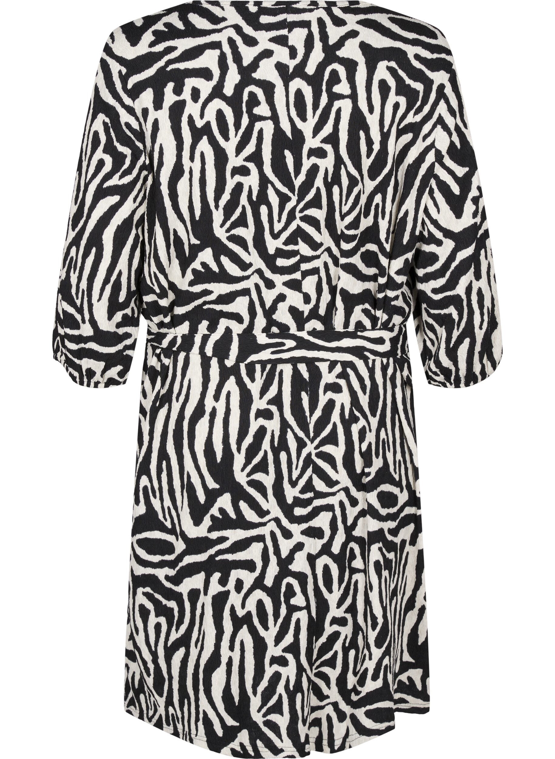 Zizzi Jurk met 3/4 mouwen en zebraprint, Zwart, Packshot image number 1