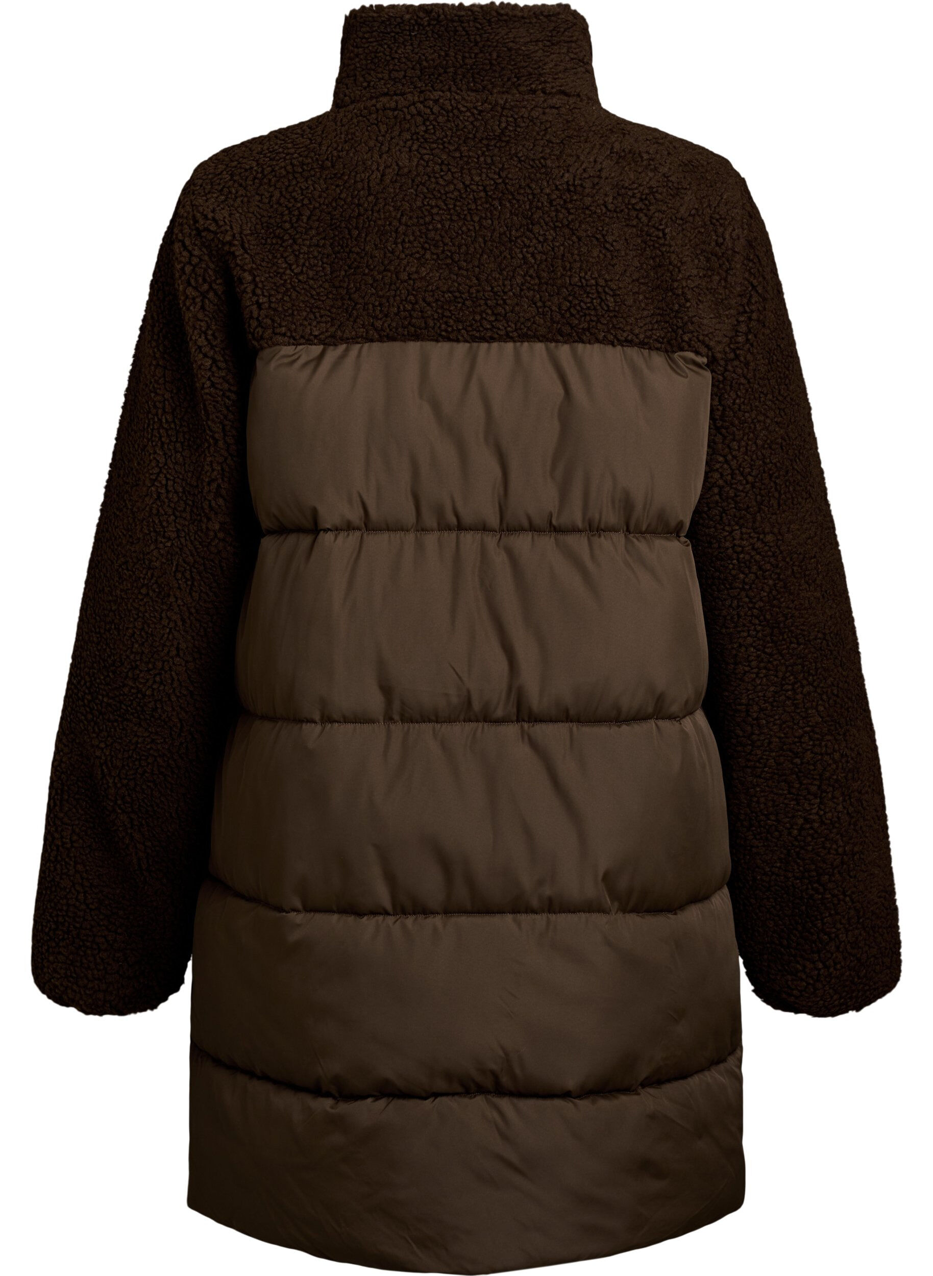 ZizziHalflange pufferjas met teddystof, Bruin, Packshot image number 1
