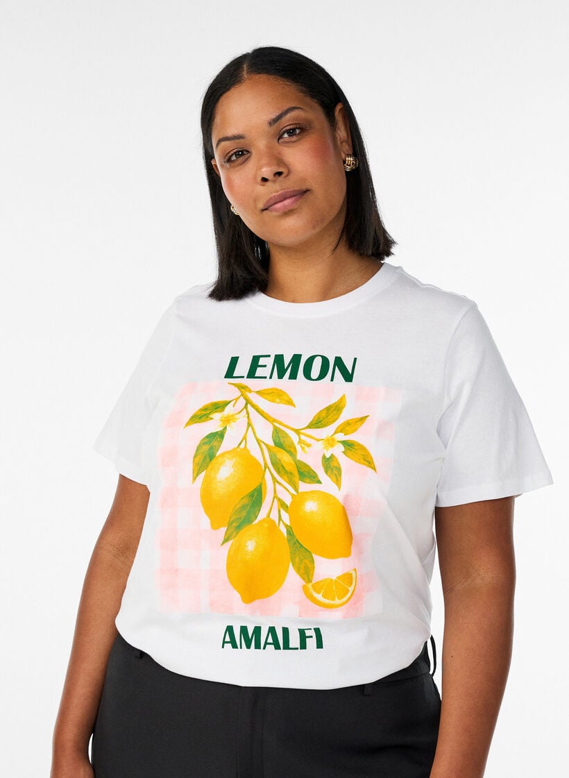 Katoenen T-shirt met print, Wit, Model image number 0