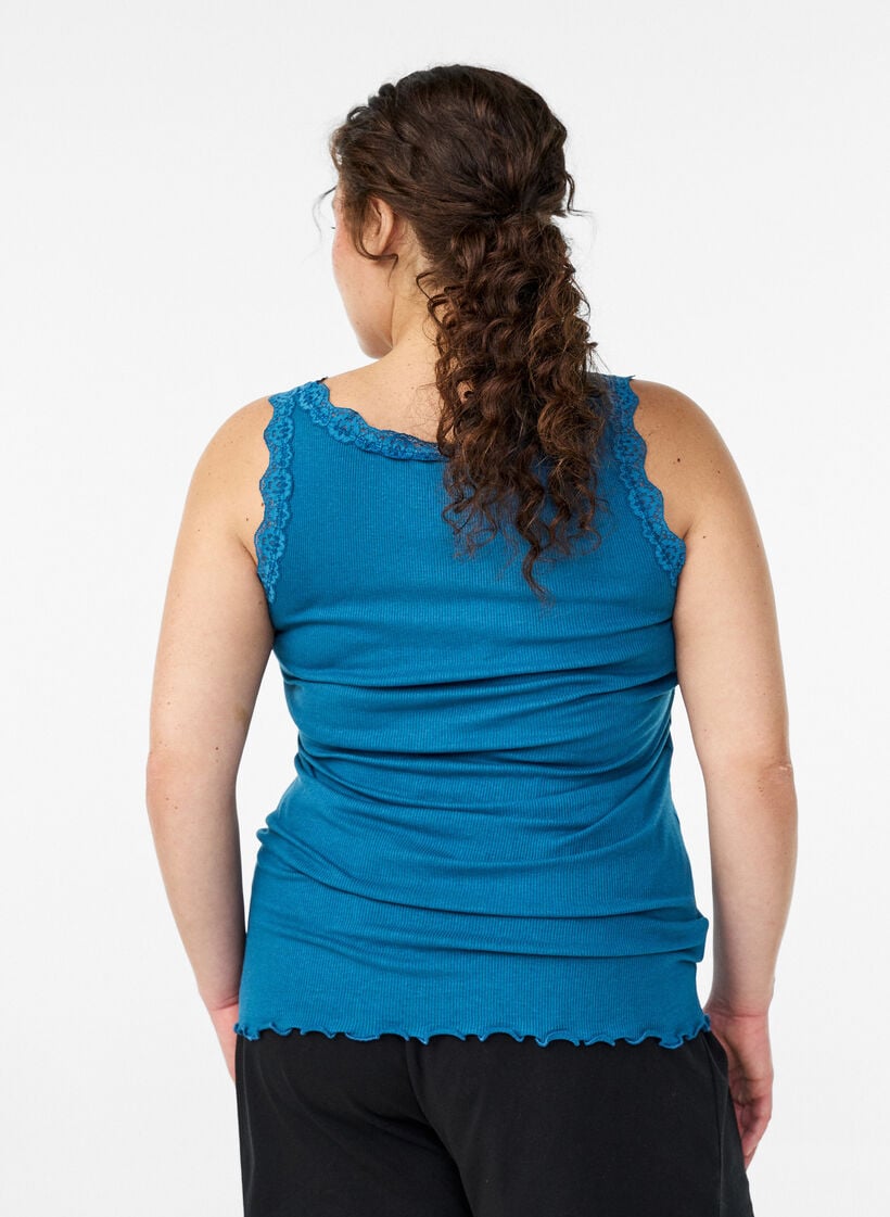 Top met kanten afwerking, Blauw, Model image number 2