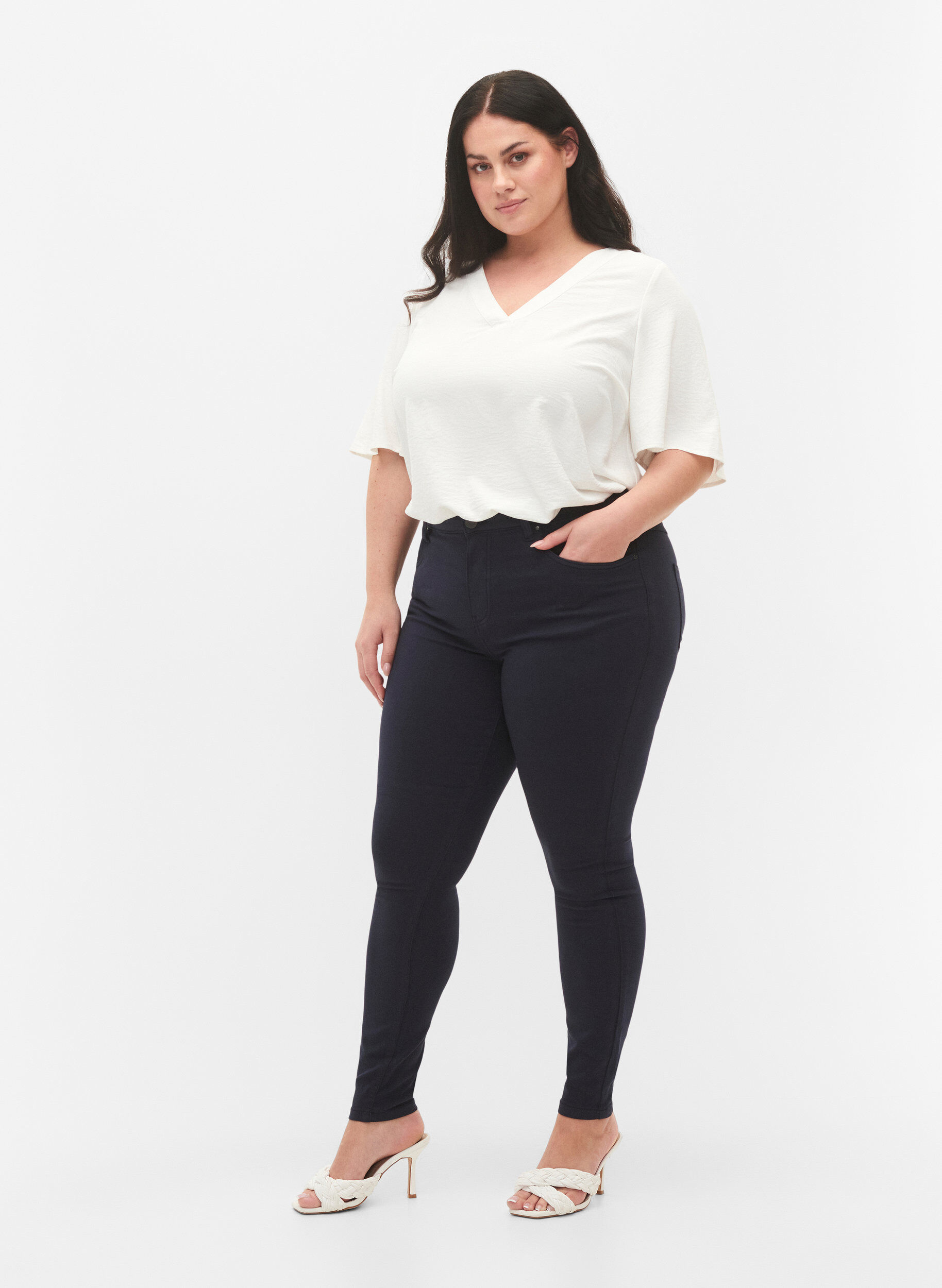 Zizzi Super slim Amy jeans met hoge taille, Night Sky, Model image number 0
