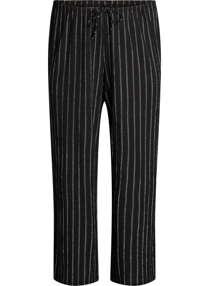 Broek met wijde pijpen in een licht gestructureerde stof, Zwart, Packshot image number 0