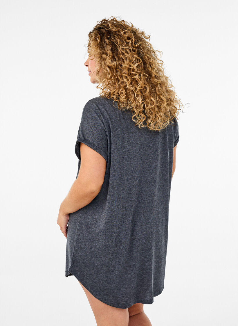 Nachtjapon met korte mouwen en tekstopdruk, , Model image number 2