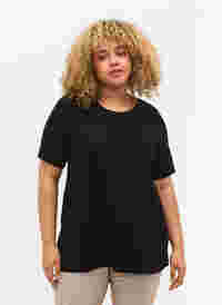 T-shirt van viscose met ribstructuur, Black, Model
