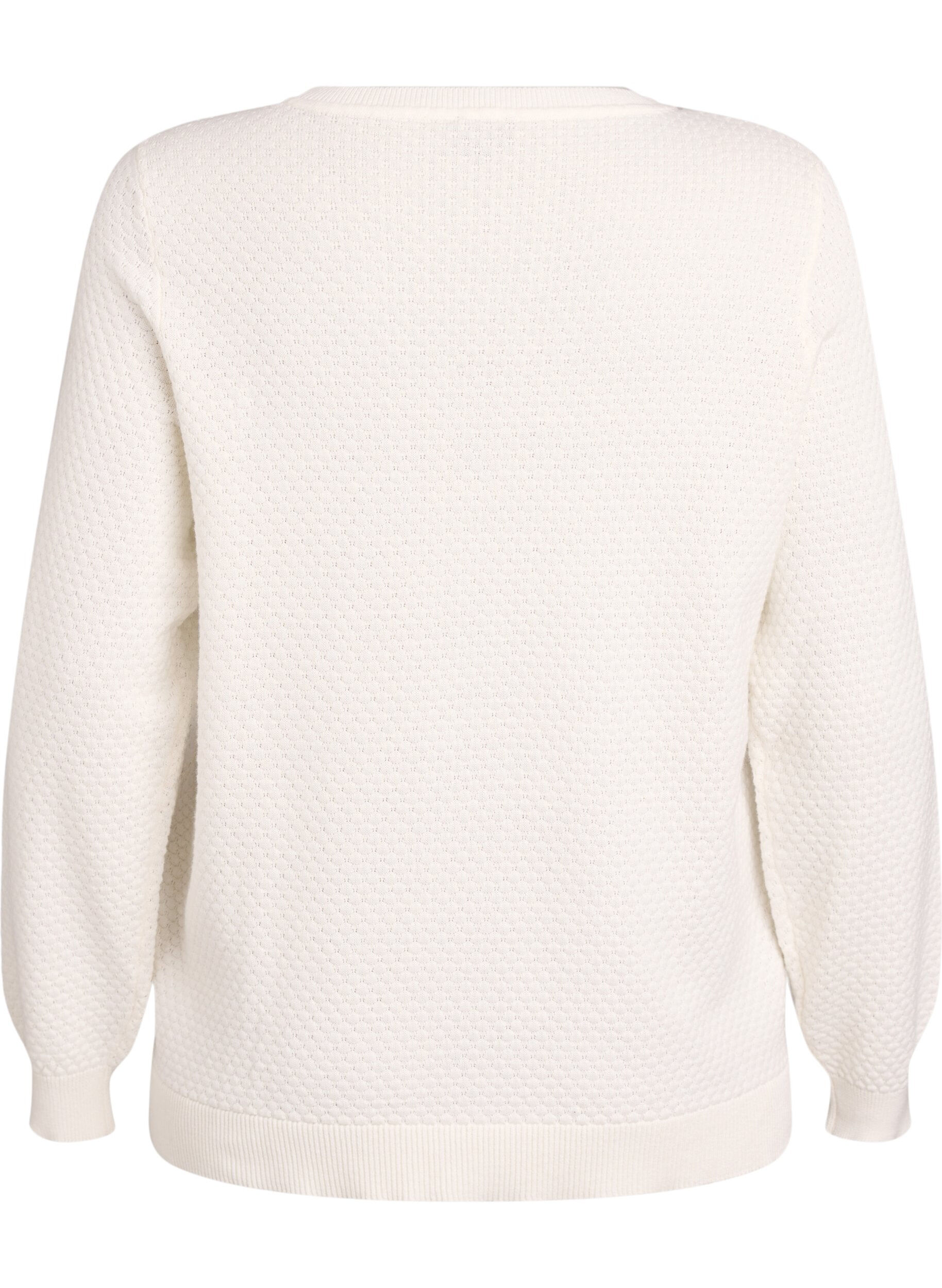 Zizzi Gebreide blouse van katoen met structuurpatroon, Vanille, Packshot image number 1