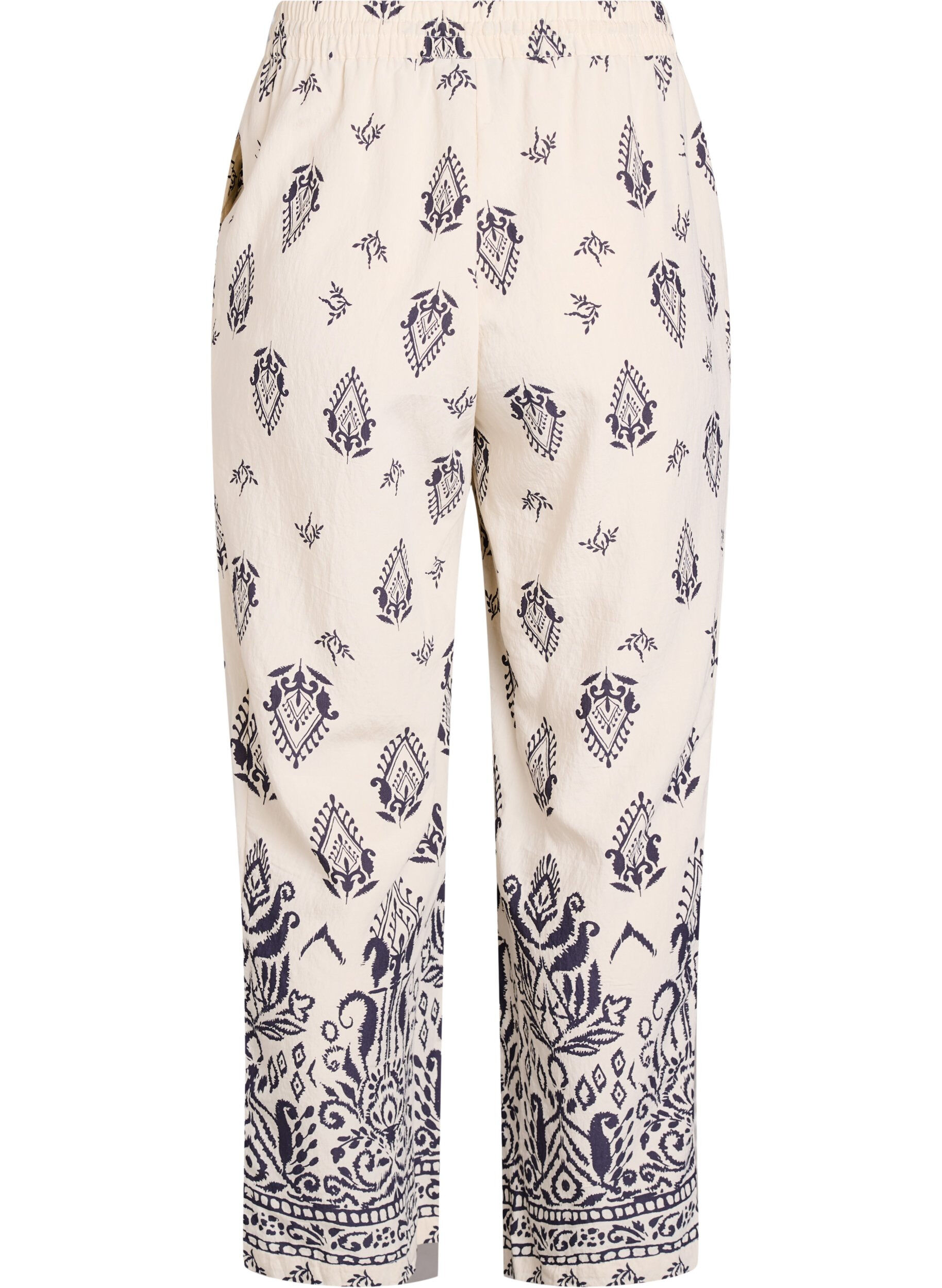 Zizzi Losse broek met print en hoge taille, Beige, Packshot image number 1