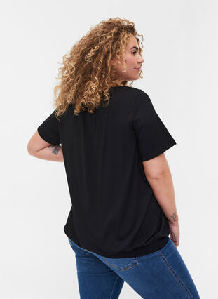 Viscose T-shirt met stretch en korte mouwen, Black, Model image number 1