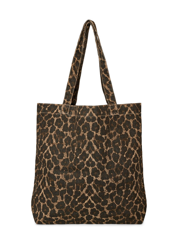 Denim shopper met luipaardprint, Bruin, Packshot image number 1