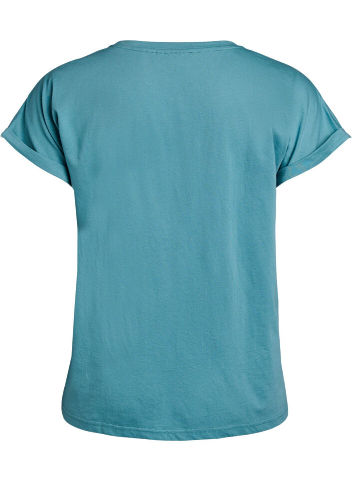 T-shirt met korte mouwen van katoenmix, Blauw, Packshot image number 1