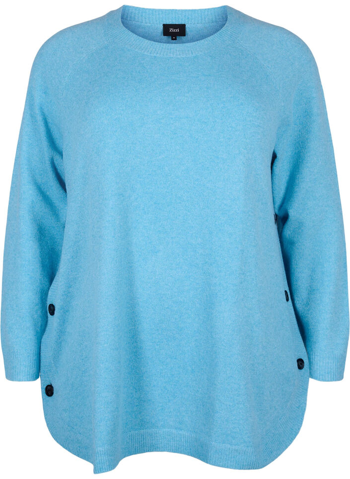 Gemêleerde gebreide blouse met knopen, River Blue WhiteMel., Packshot image number 0