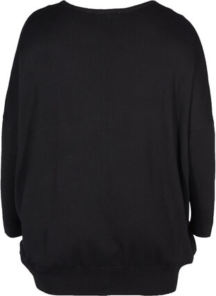 Losse gebreide blouse met geribbelde randen, Black, Packshot image number 1