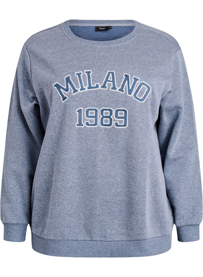 Sweatshirt met geborduurd Milaan-motief, Grijs, Packshot image number 0