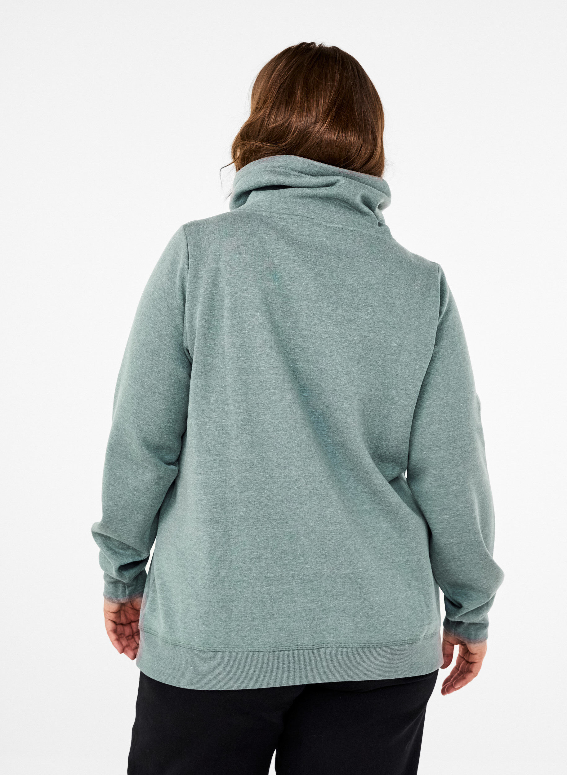 Zizzi FLASH - Sweatshirt met hoge kraag, Balsam Green Melange, Model image number 1