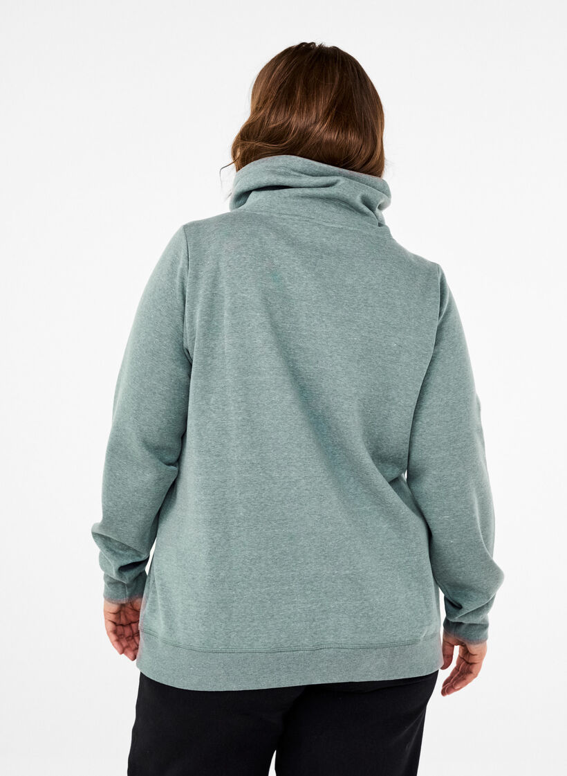 FLASH - Sweatshirt met hoge kraag, Balsam Green Melange, Model image number 1