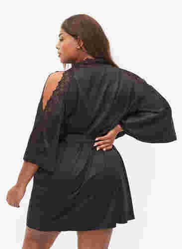 badjas met kant, Black, Model image number 1