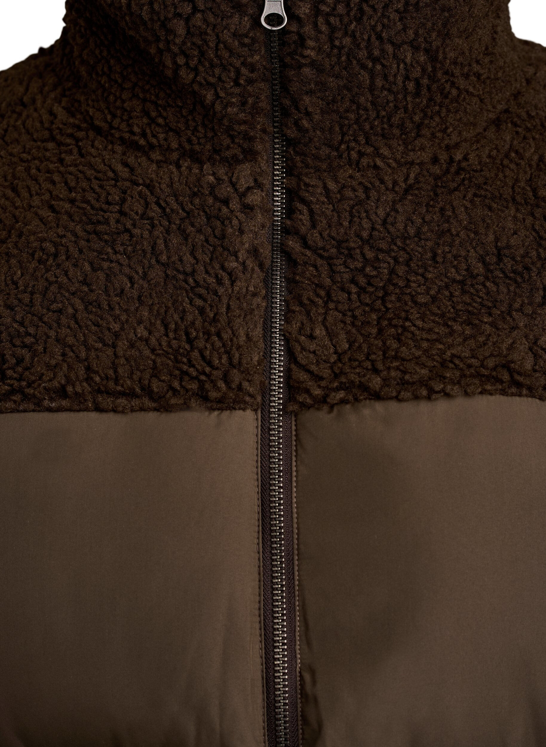ZizziHalflange pufferjas met teddystof, Bruin, Packshot image number 2
