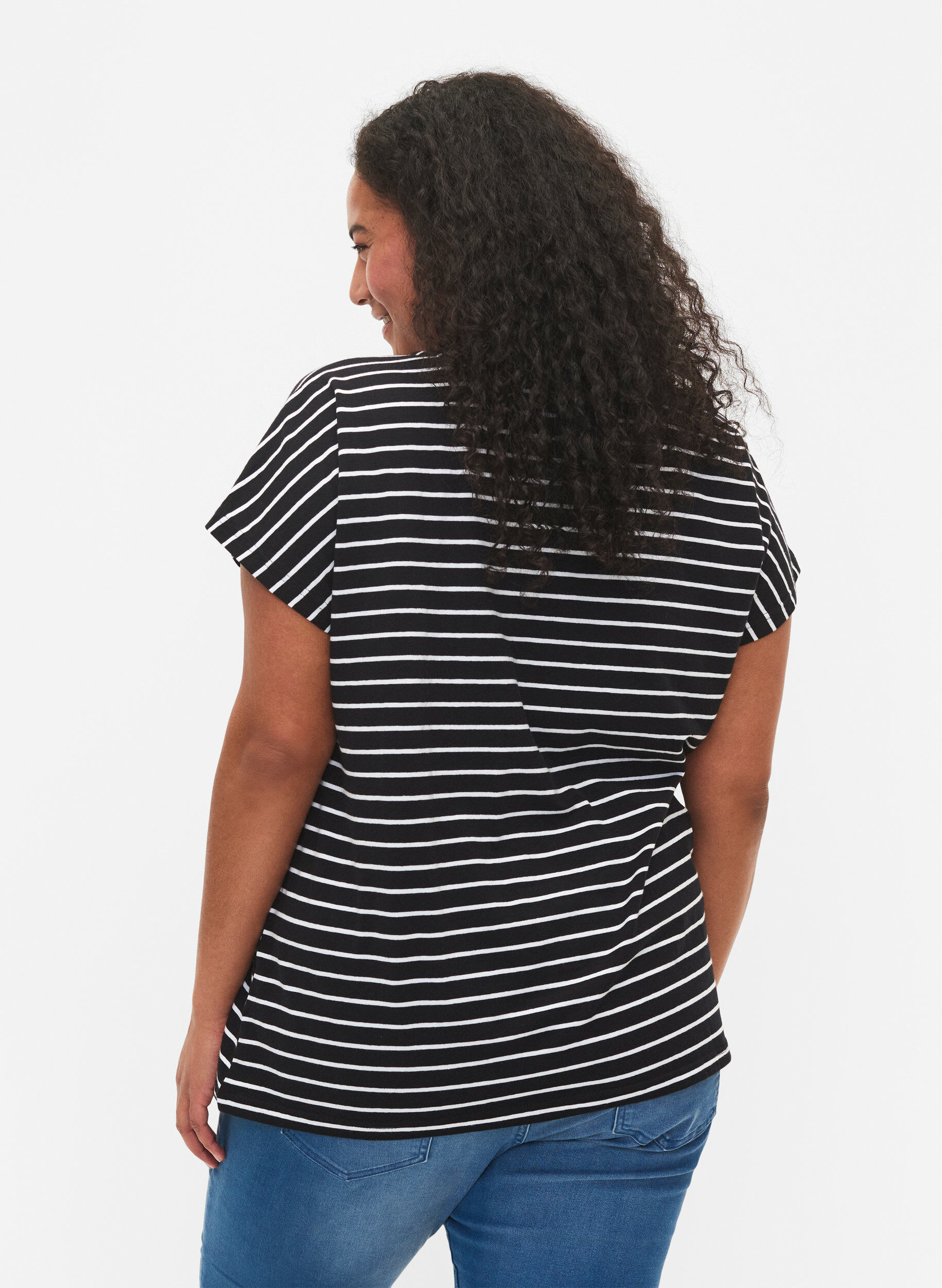 Zizzi 	 Katoenen t-shirt met strepen, Black W. Stripe, Model image number 1