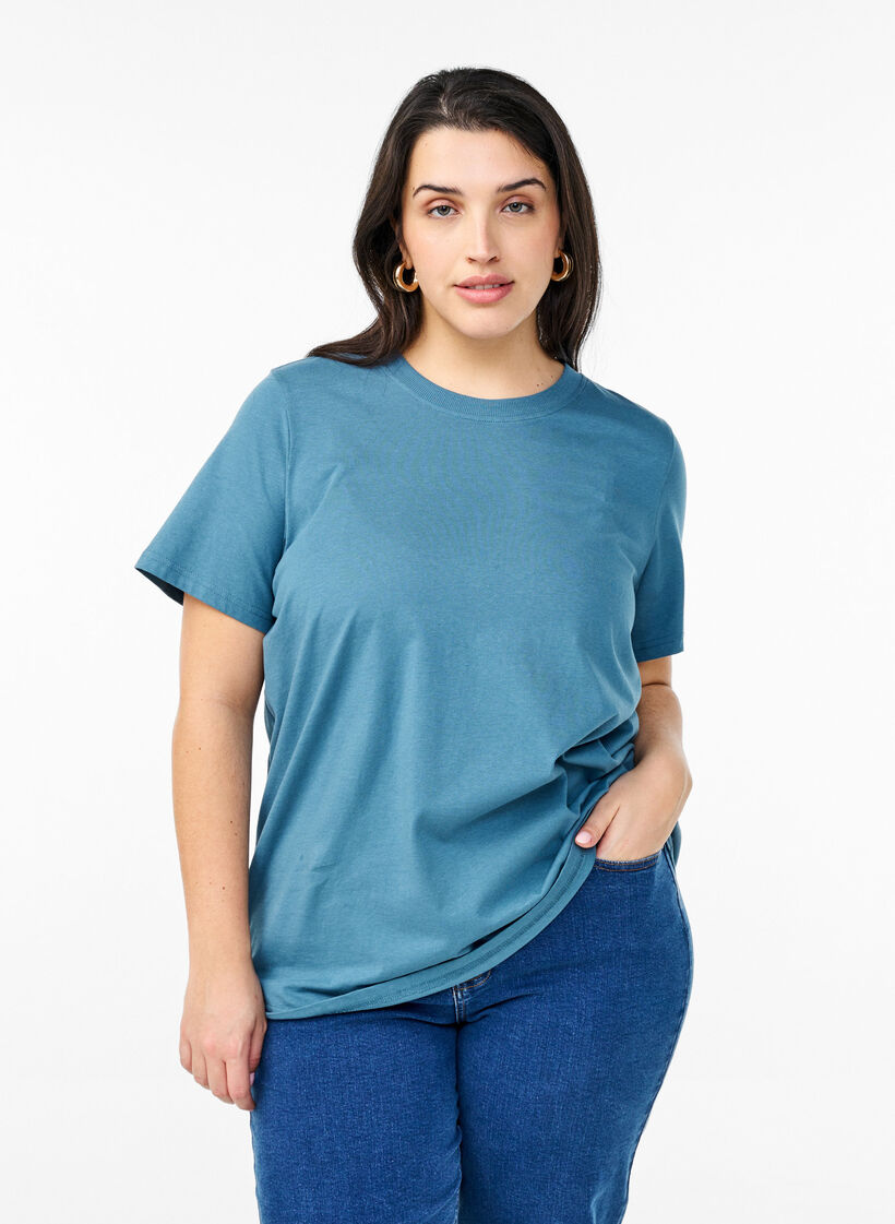 Basic katoenen T-shirt met ronde hals, Grijs, Model image number 0
