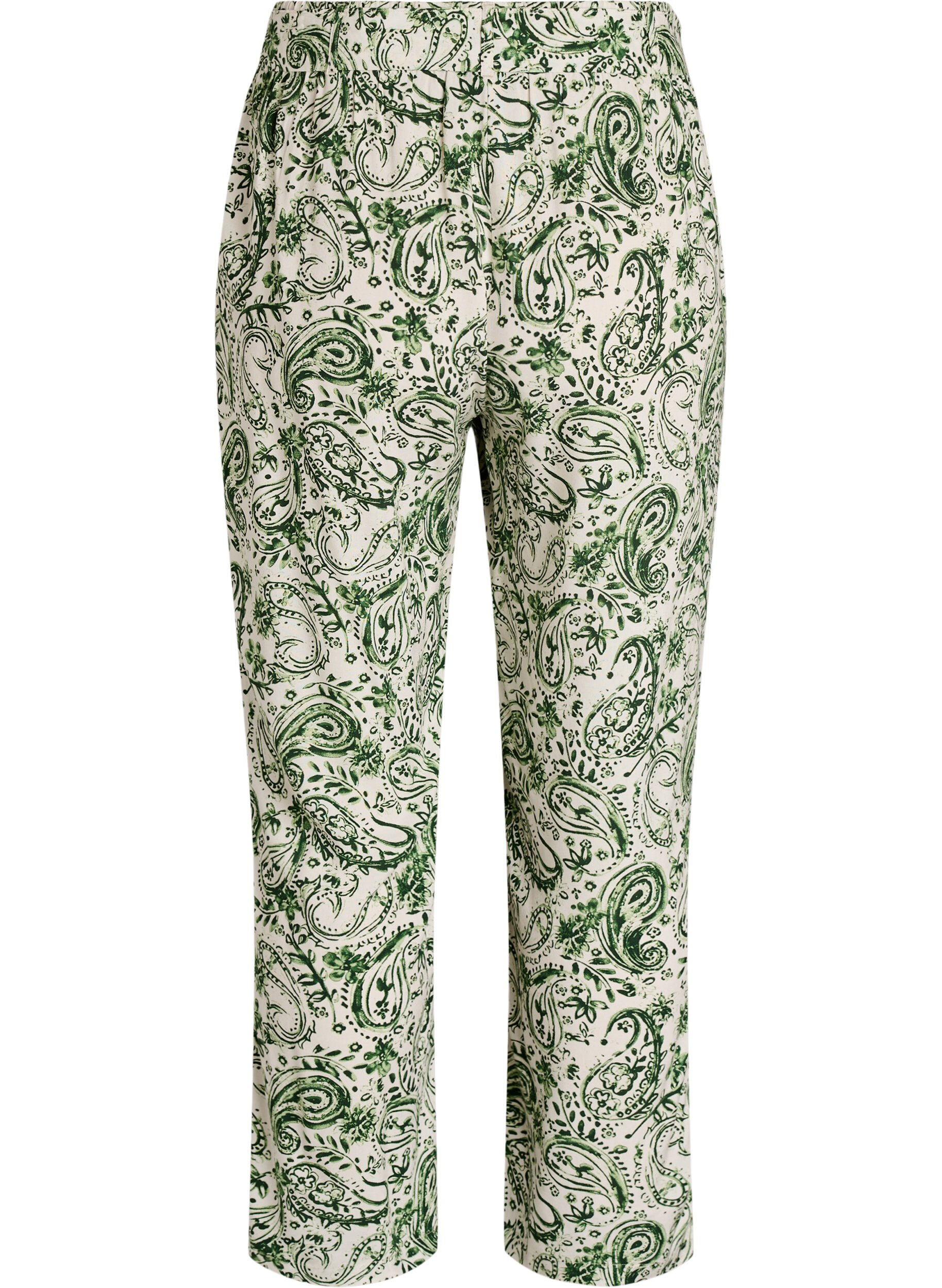 Zizzi Viscose broek met hoge taille, Groen, Packshot image number 1