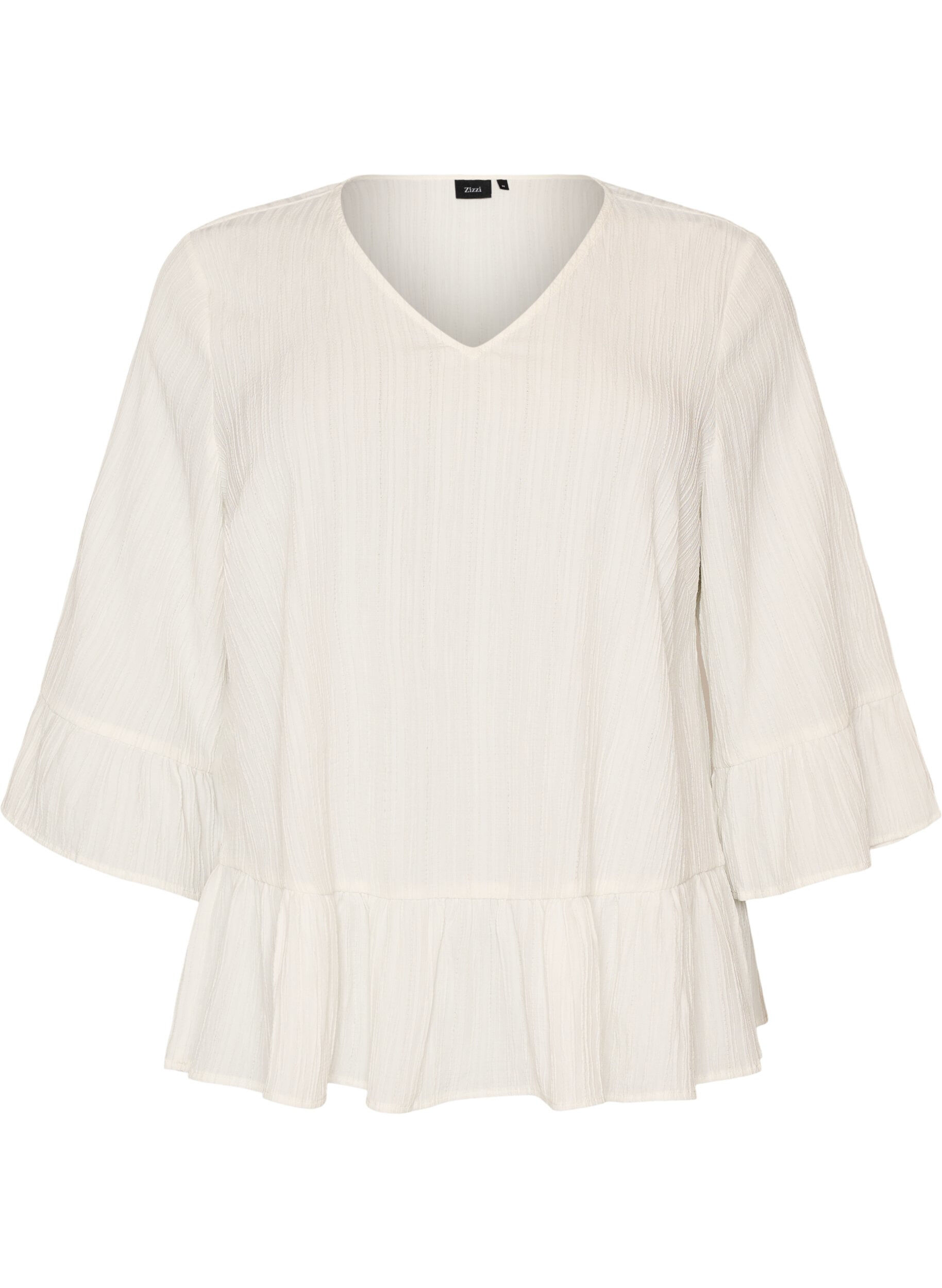 ZizziBlouse met textuur, V-hals en ruches, Vanille, Packshot image number 0