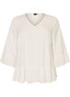 Blouse met textuur, V-hals en ruches, Vanille, Packshot image number 0