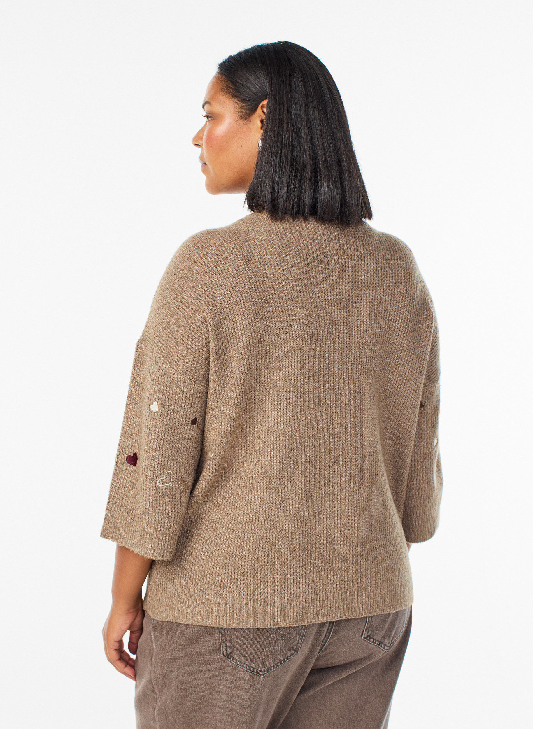 Zizzi Jumper met hartjes en 3/4 mouwen, Bruin, Model image number 2