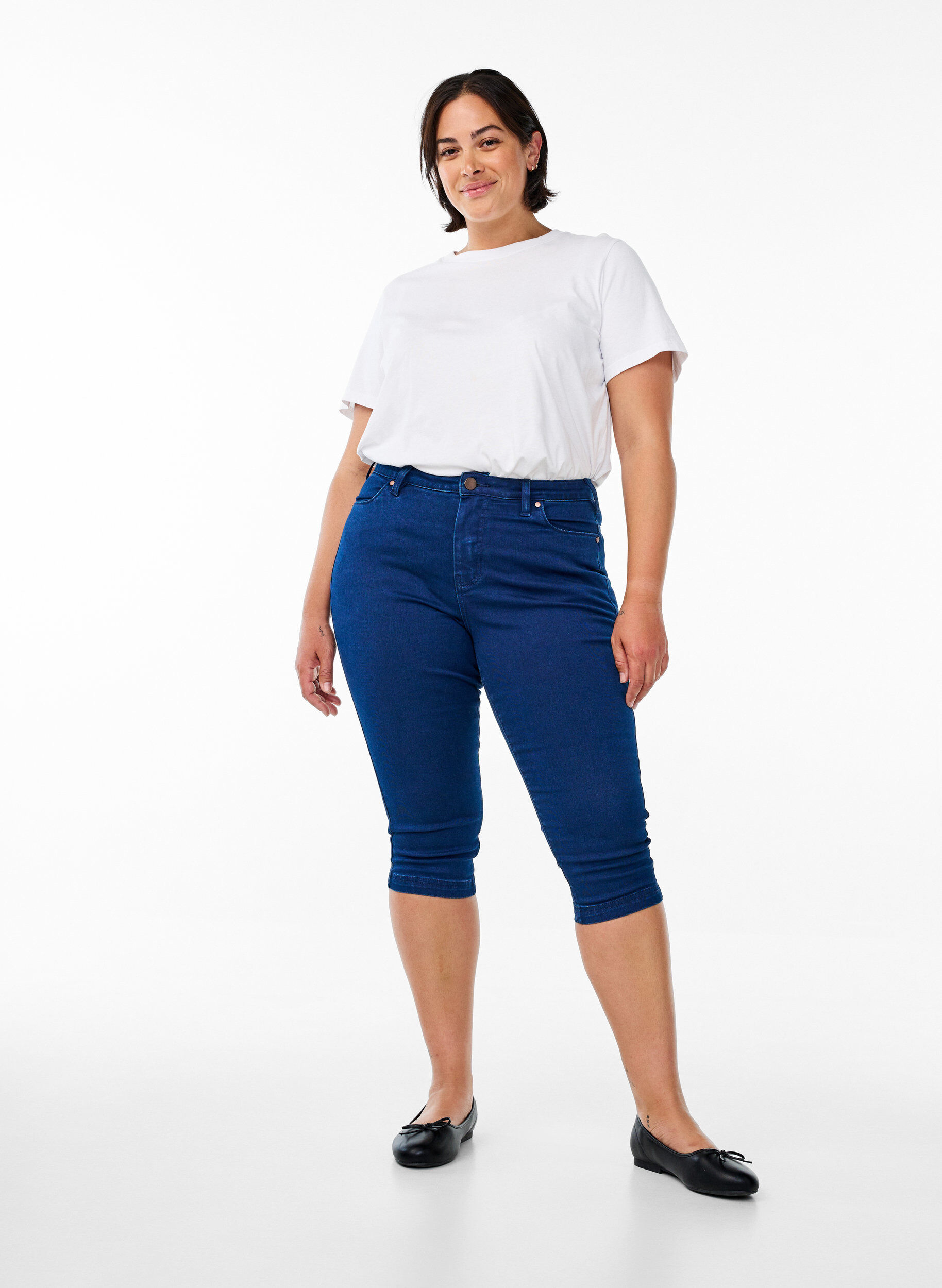 Amy capri jeans met hoge taille en super strakke pasvorm, Blauw, Model