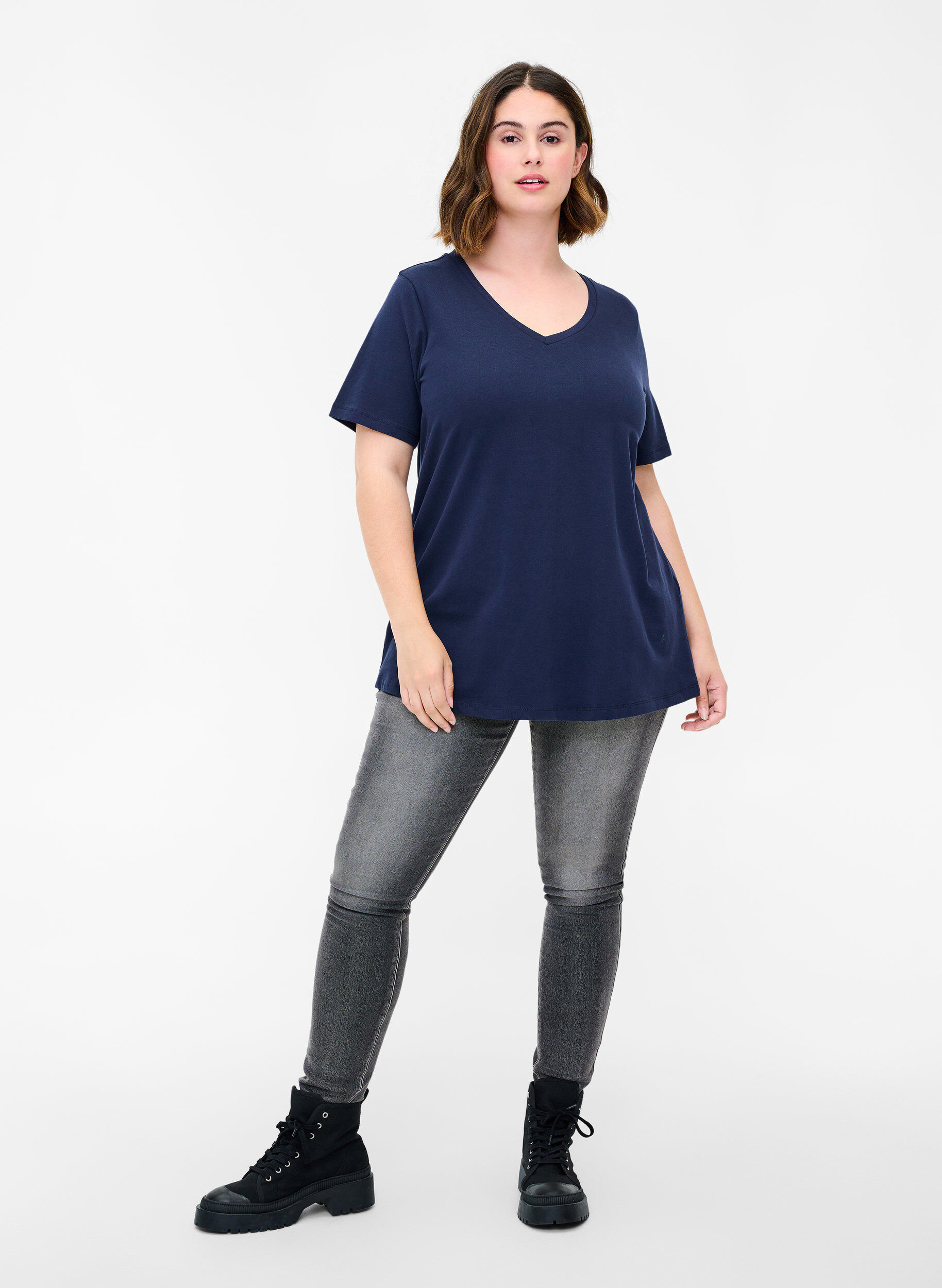 Zizzi Basic t-shirt, Blauw, Model image number 1