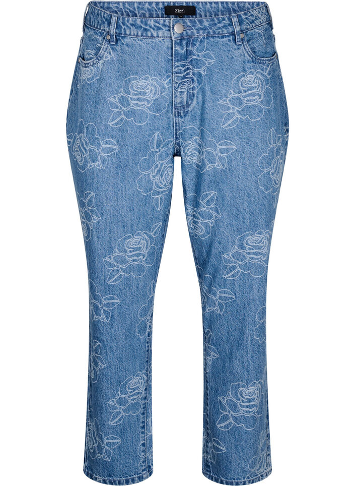 Mille jeans met een bloemenpatroon, Blauw, Packshot image number 0