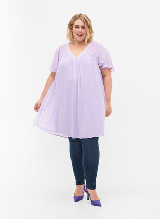 Losse jurk met korte mouwen, Purple Heather, Model image number 2