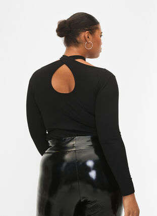 Gesneden blouse met lange mouw, Black, Model image number 1