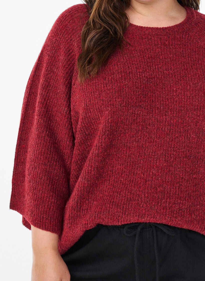 Geribde trui met 3/4 mouwen, Rood, Model image number 3