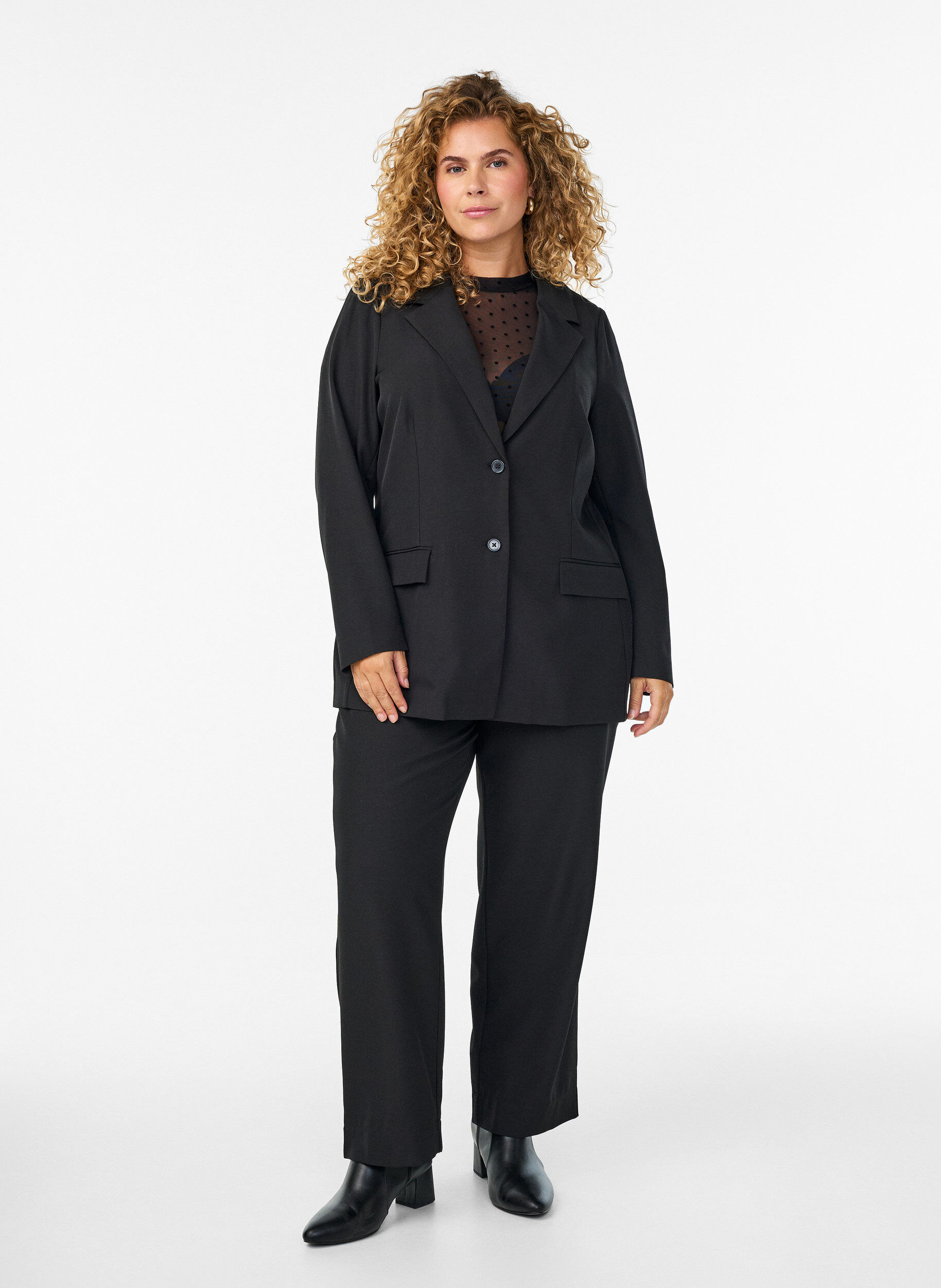 Zizzi FLASH - Blazer met zakken en splitjes, Zwart, Model image number 1