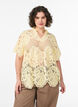 Kanten blouse met ruchekraag en korte mouwen, Geel, Model image number 0