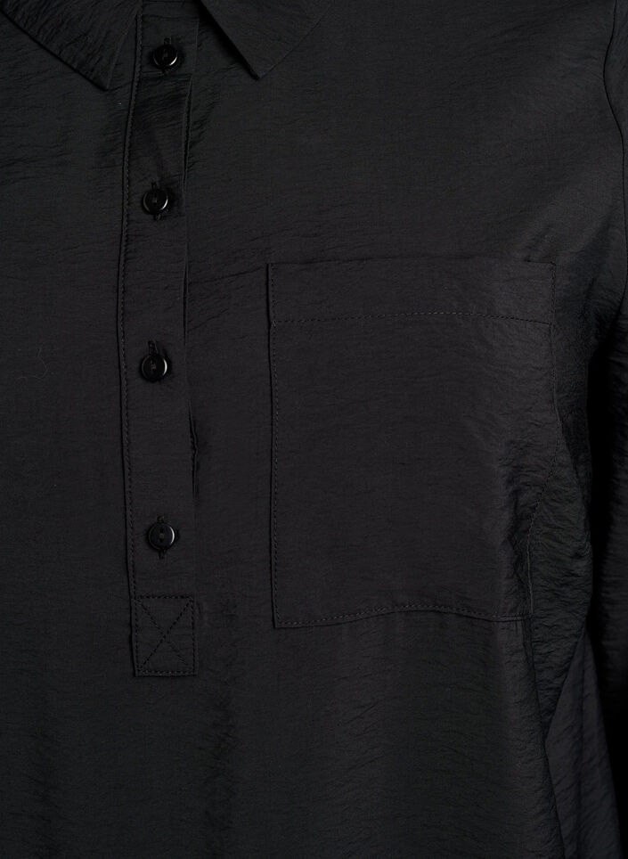 Korte jurk met kraag en borstzak, Zwart, Packshot image number 2