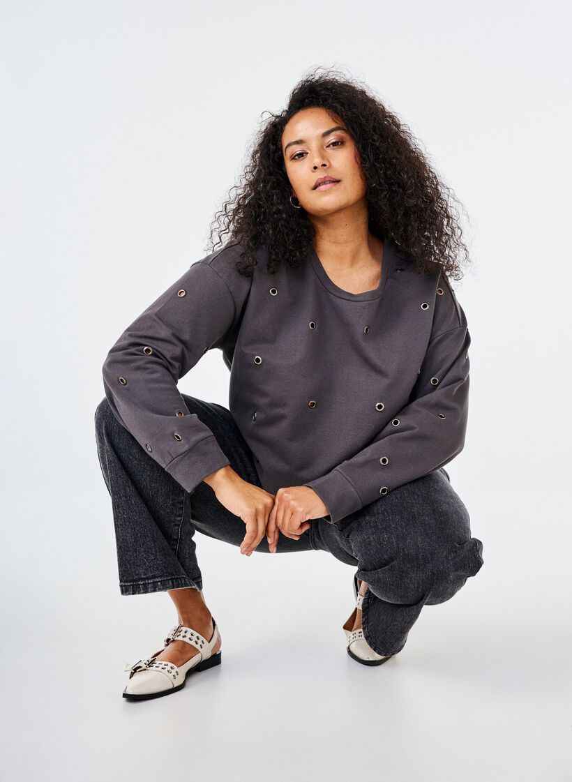 Sweatshirt met oogjes, Grijs, Image image number 0