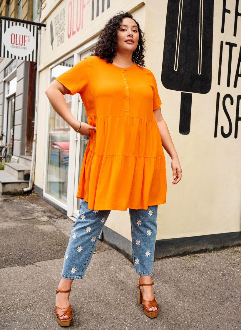 Viscose jurk met korte mouwen en a-lijn, Exuberance, Image image number 0