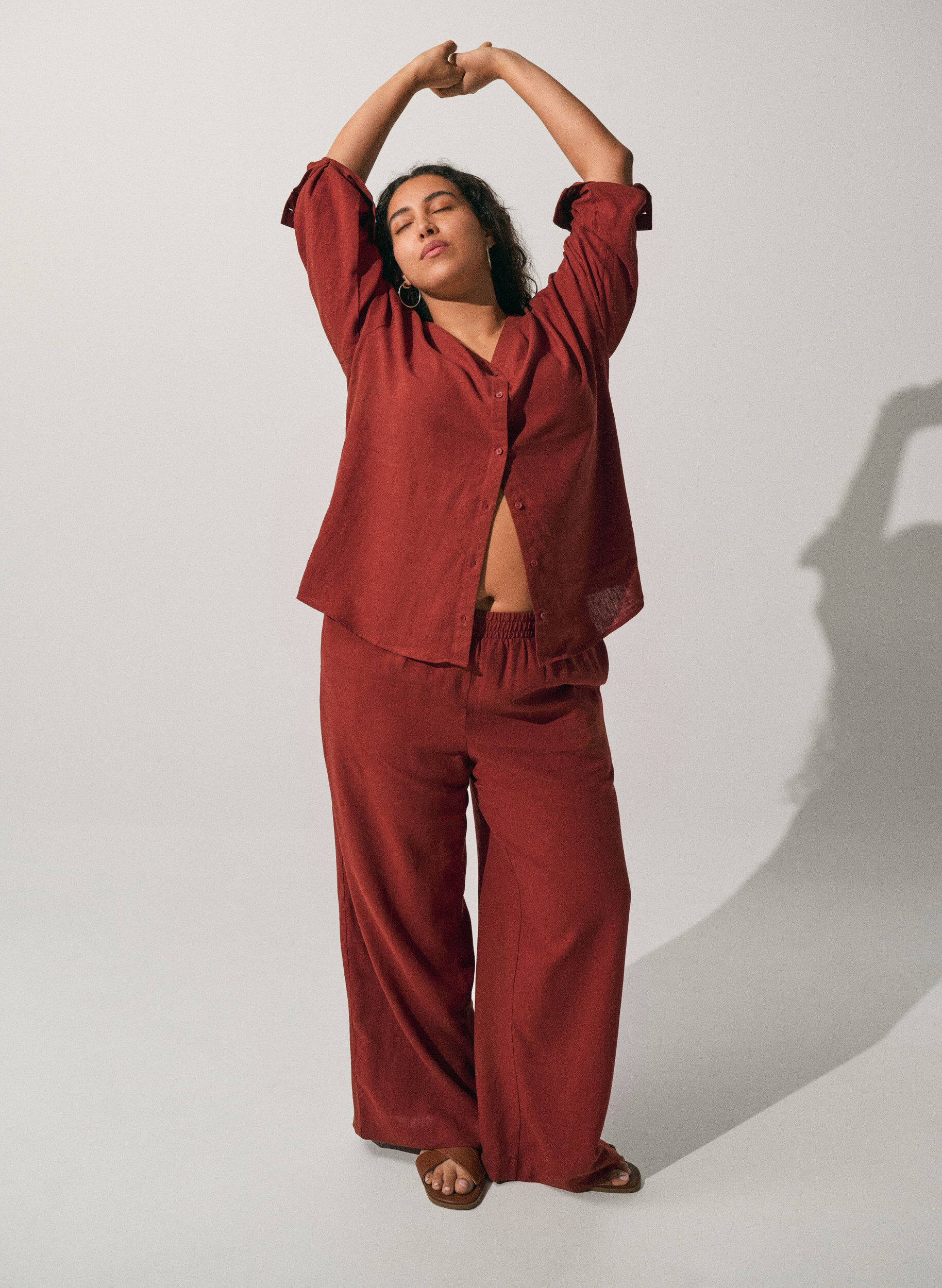 ZizziWijde linnen en viscose broek, Rood, Image image number 0