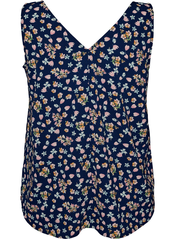 Top met print en V-hals, Blauw, Packshot image number 1