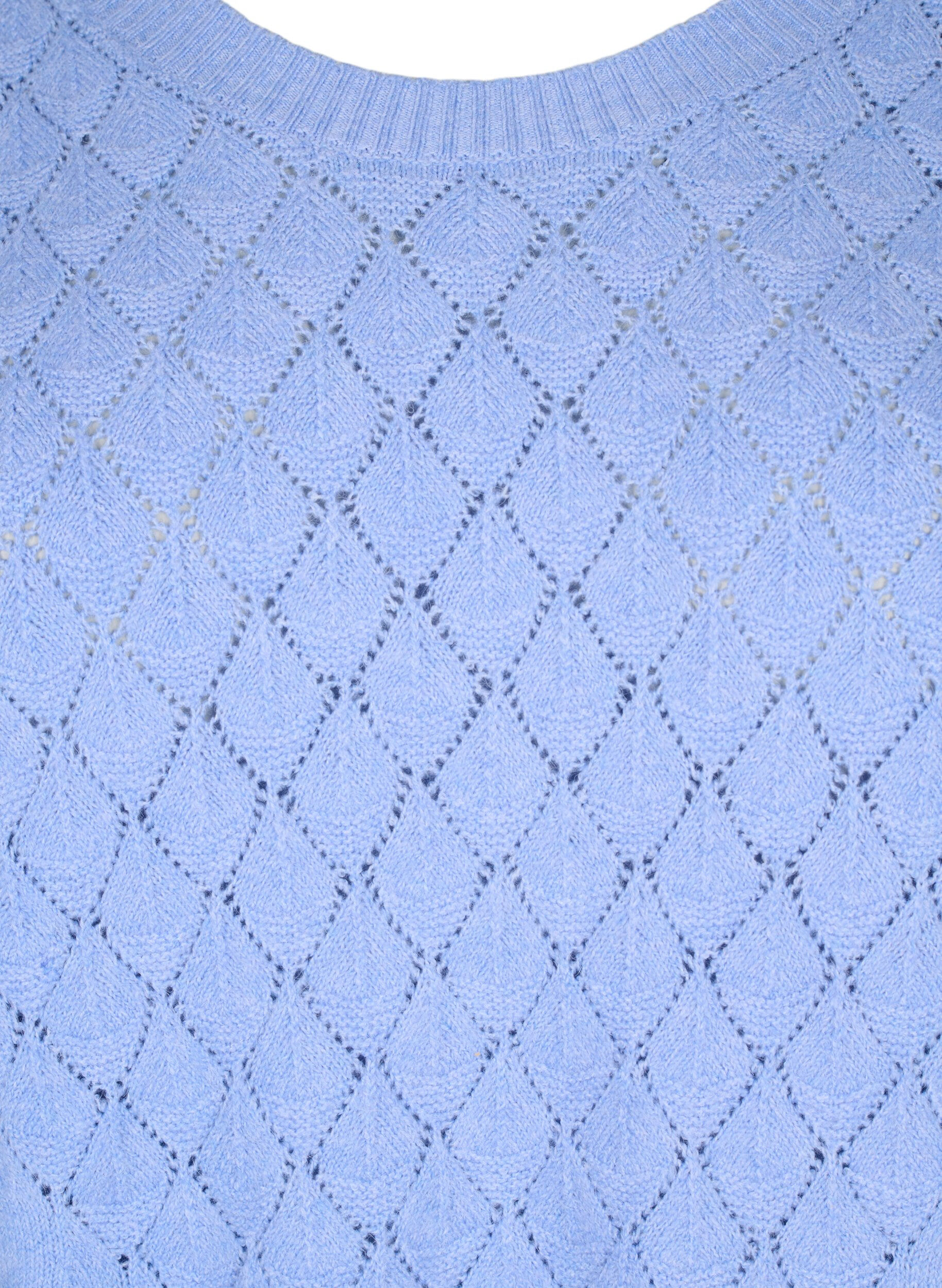 Zizzi Gebreide blouse met kantpatroon, Cornflower Blue Mel., Packshot image number 2