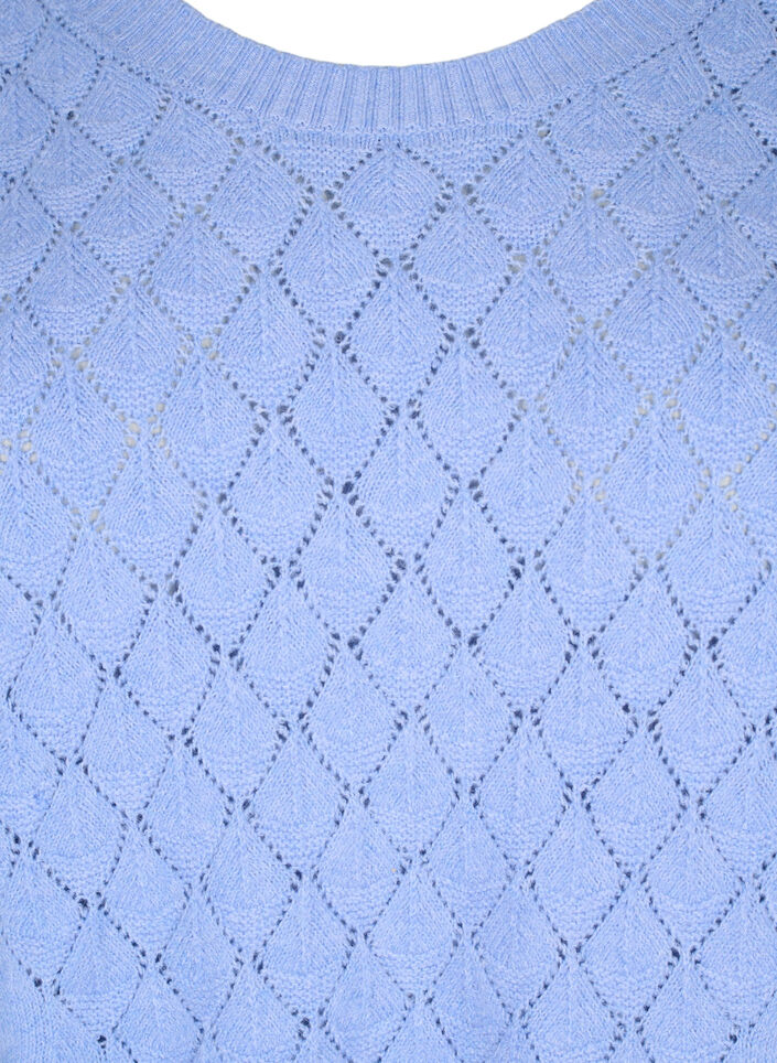 Gebreide blouse met kantpatroon, Cornflower Blue Mel., Packshot image number 2
