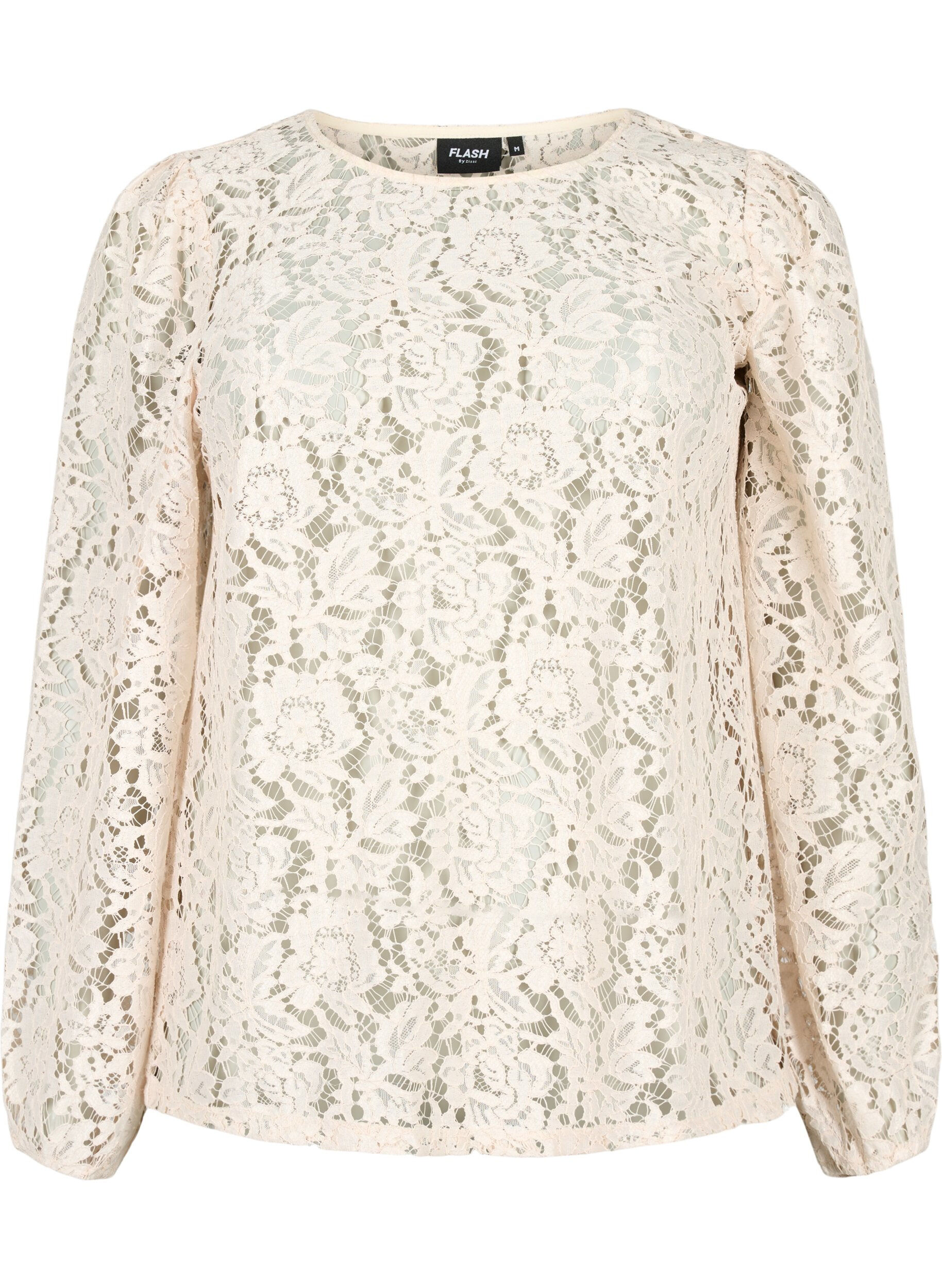 Zizzi FLASH - Kanten blouse met lange mouwen, Birch, Packshot image number 0