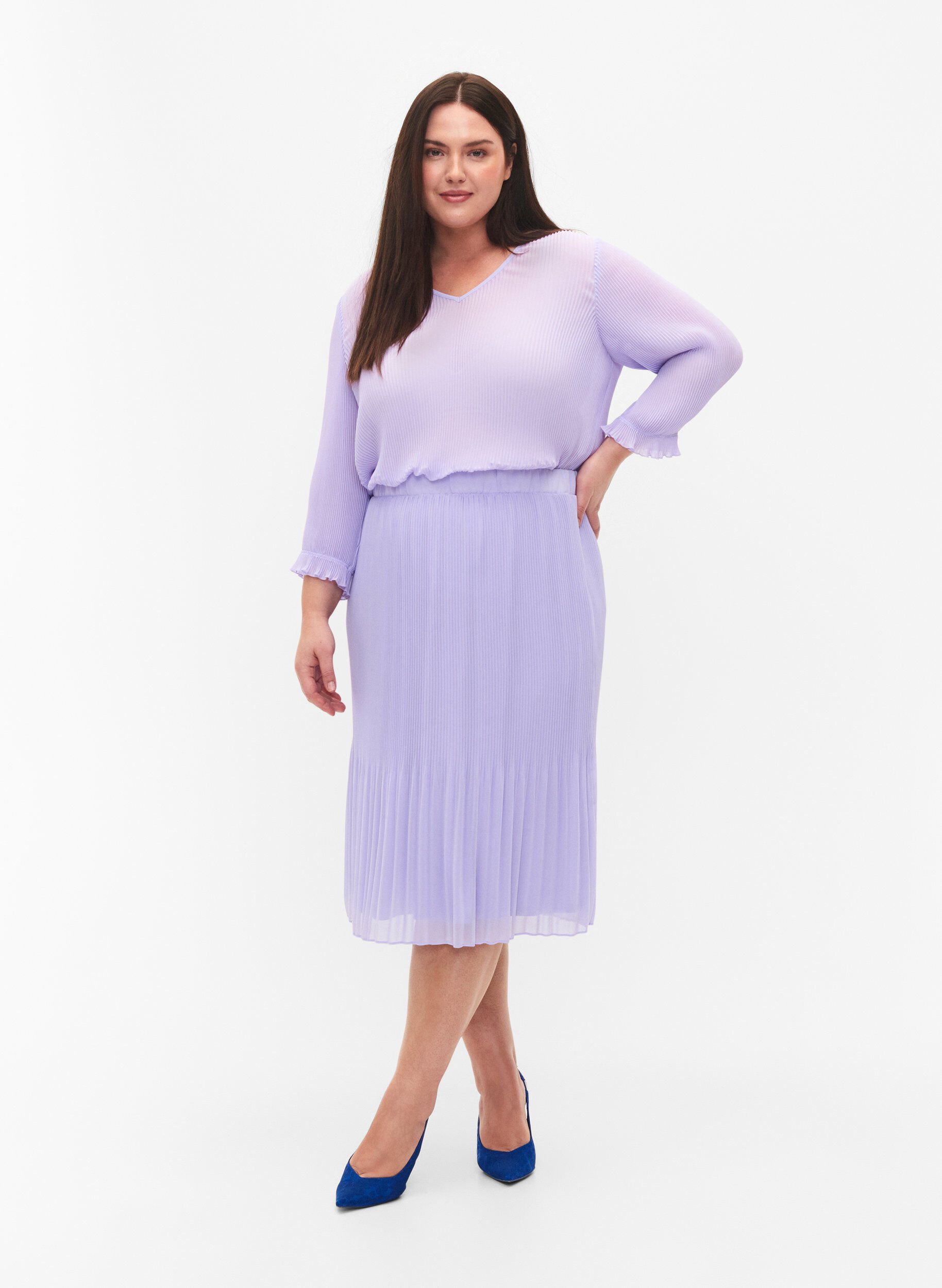 Zizzi Geplooide midi rok, Lavender SOLID, Model image number 0