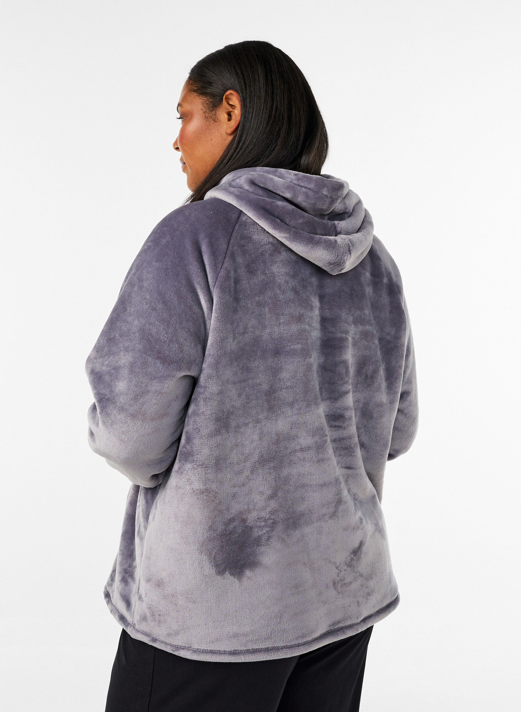ZizziVelours hoodie met kangoeroezak, Grijs, Model image number 2