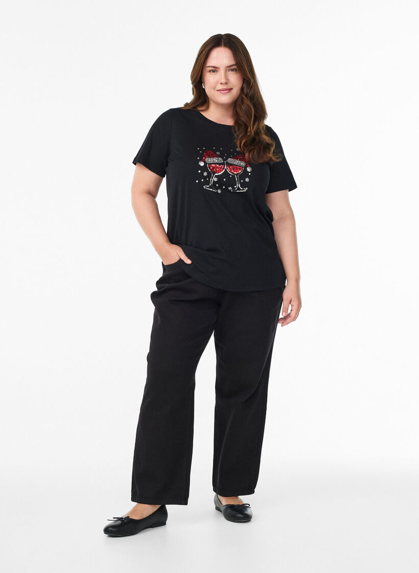Kerst T-shirt van biologisch katoen, Zwart, Model image number 1