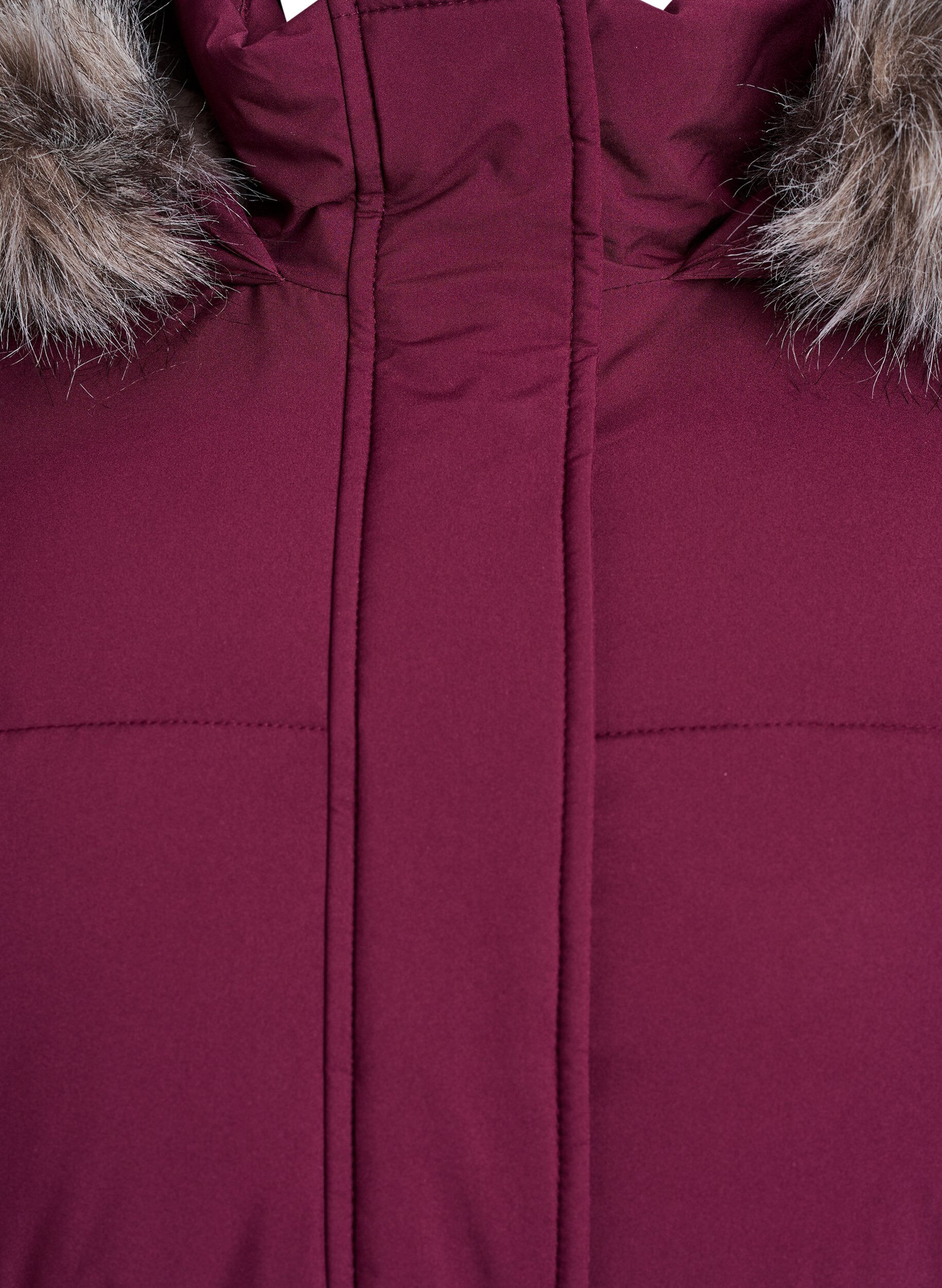 Zizzi Waterafstotende parka met imitatiebontkraag, Donker Bordeaux, Packshot image number 2