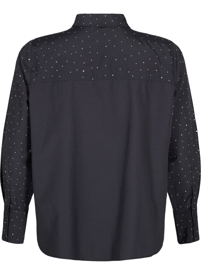 Shirt met strassteentjes, Black, Packshot image number 1